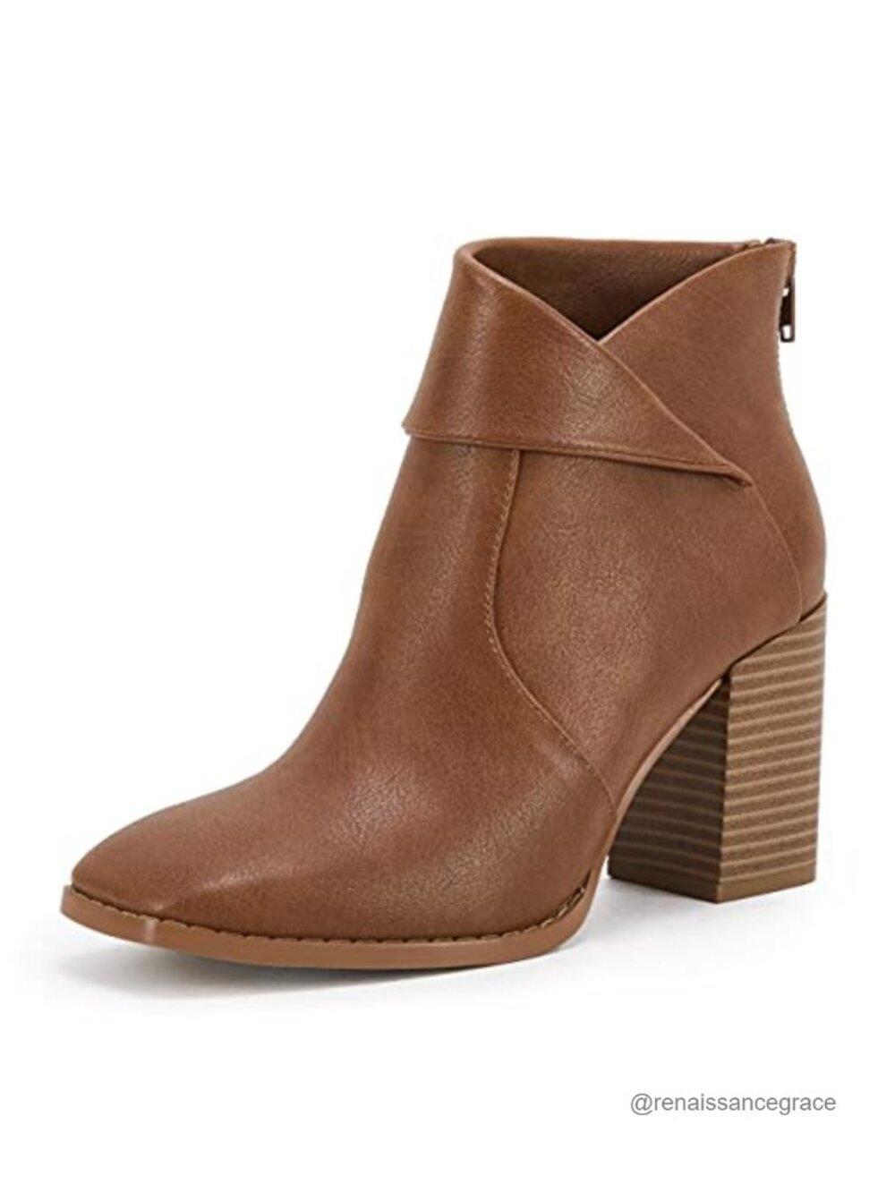 Women's Faux Leather Square Toe Ankle Booties Chunky Heel Zip